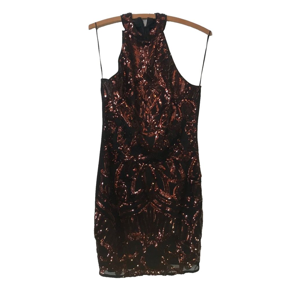 New Quiz Sequin Cocktail Dress Halter Neck GB12 EU40 US10 Festival Fully Lined
